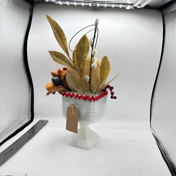 Kitschy Thanksgiving Fall Assemblage Milk Glass Tea Set Blowmold - Picture 5 of 7